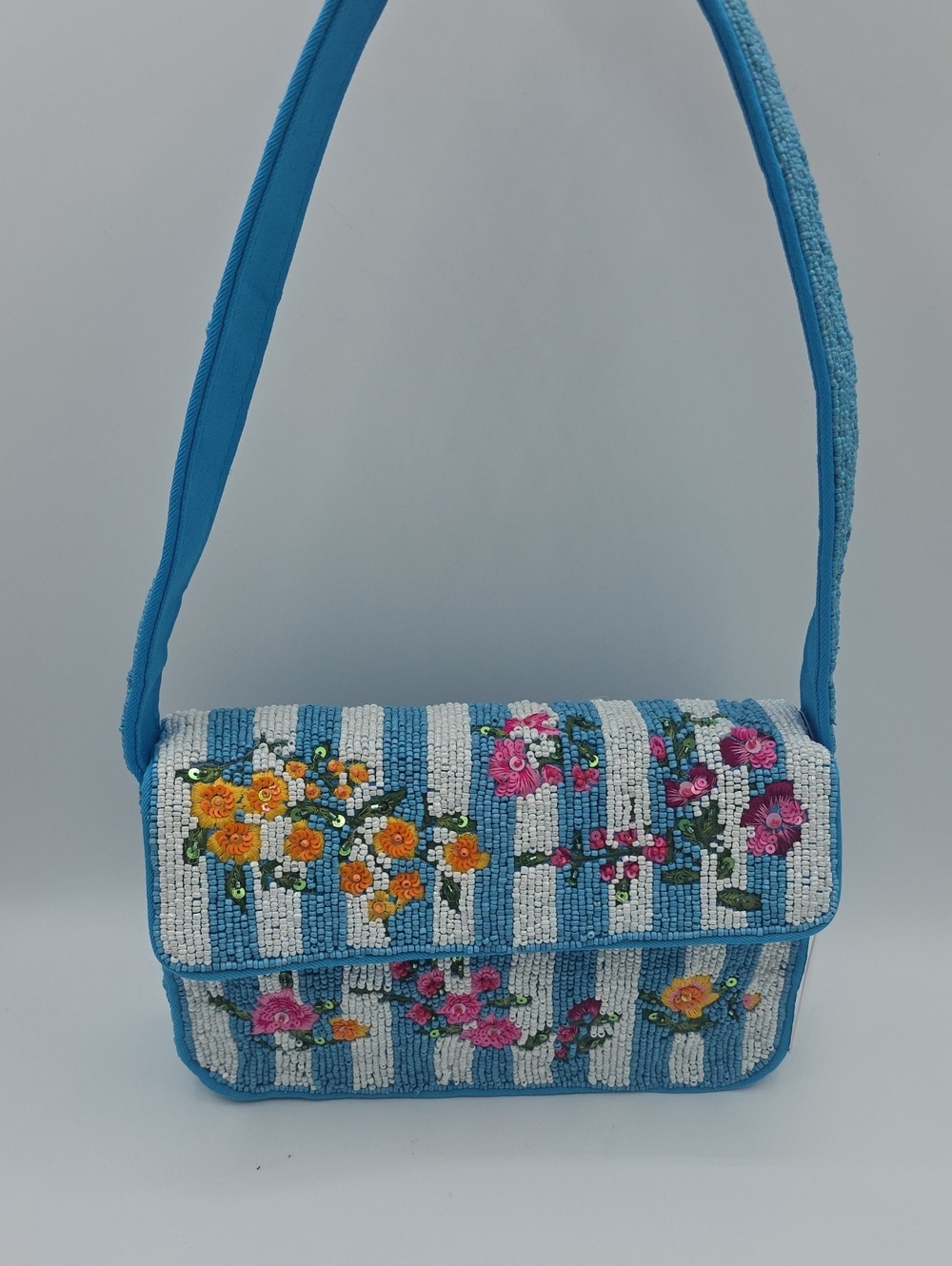 LC Lauren Conrad Striped Beaded Embroided Sequence Floral Shoulder Bag